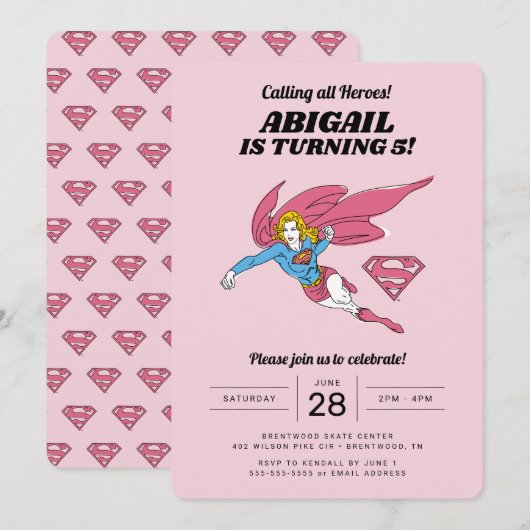 Supergirl Girls Birthday Uitnodiging (Voorkant / Achterkant)