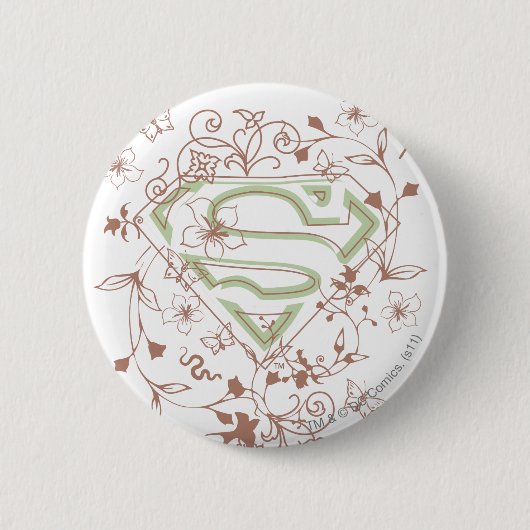 Supergirl Green Floral Logo Ronde Button 5,7 Cm (Voorkant)