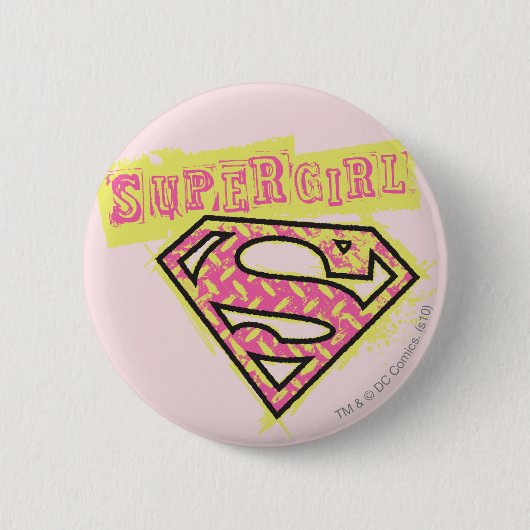 Supergirl Grunge Logo Roze Ronde Button 5,7 Cm (Voorkant)
