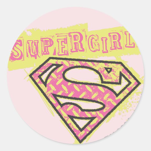 Supergirl Grunge Logo Roze Ronde Sticker (Voorkant)