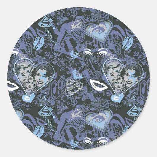 Supergirl Hearts en Lips Patroon Ronde Sticker (Voorkant)