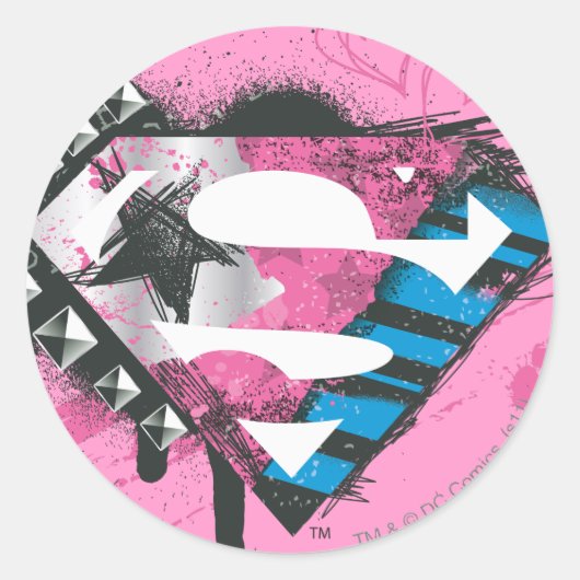 Supergirl Hearts Logo Ronde Sticker (Voorkant)