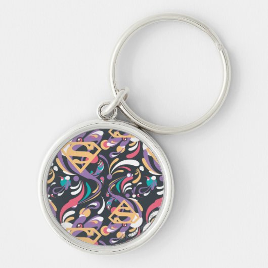 Supergirl kleurenpatroon met plash Swirls 8 Sleutelhanger (Voorkant)