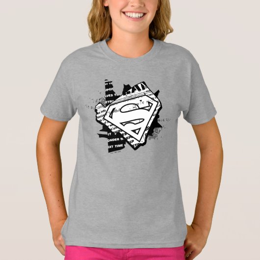 Supergirl krantenpapier S-Shield T-shirt (Voorkant)