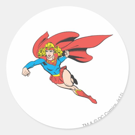 Supergirl Leaps en Punches Ronde Sticker (Voorkant)