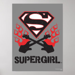 Supergirl Logo Black Flaming Guiters Poster