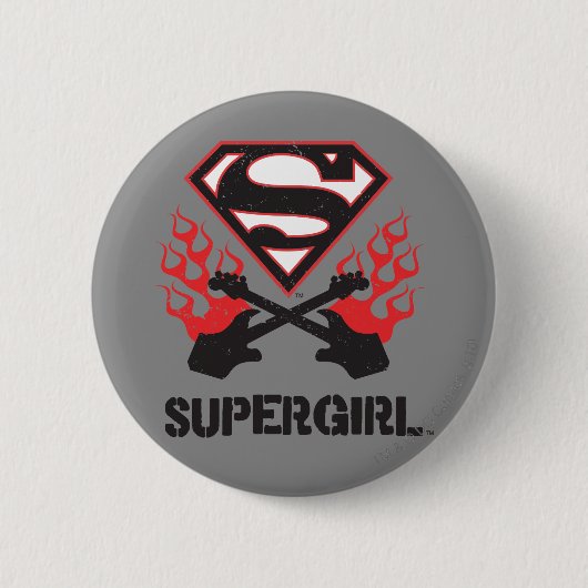 Supergirl Logo Black Flaming Guiters Ronde Button 5,7 Cm (Voorkant)