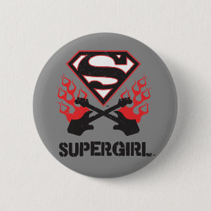 Supergirl Logo Black Flaming Guiters Ronde Button 5,7 Cm