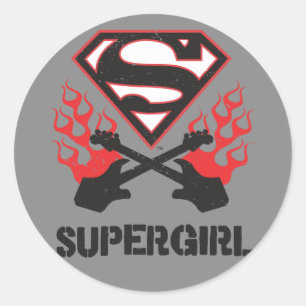 Supergirl Logo Black Flaming Guiters Ronde Sticker