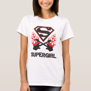 Supergirl Logo Black Flaming Guiters T-shirt