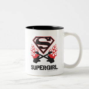 Supergirl Logo Black Flaming Guiters Tweekleurige Koffiemok
