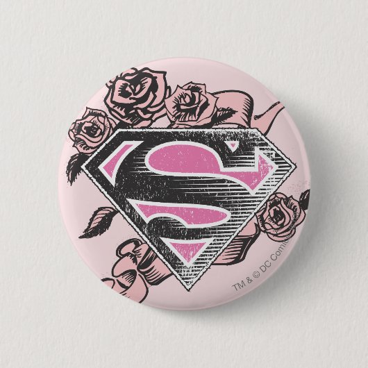 Supergirl Logo met Rozen Ronde Button 5,7 Cm (Voorkant)