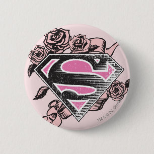 Supergirl Logo met Rozen Ronde Button 5,7 Cm