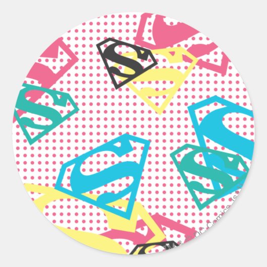 Supergirl Logo Pattern & Polka Dots Ronde Sticker (Voorkant)