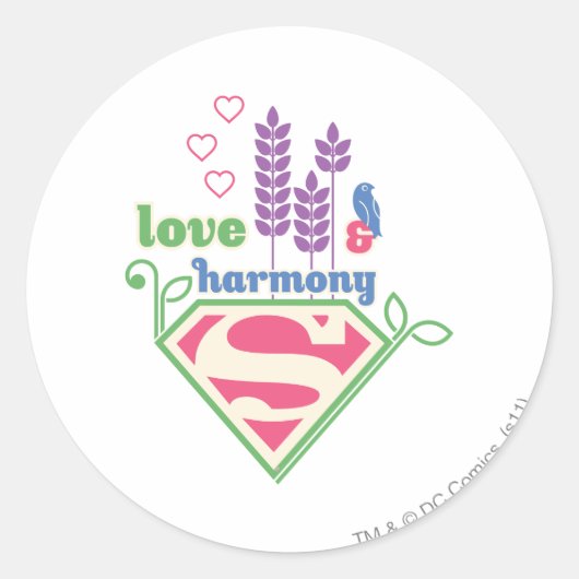 Supergirl Love & Harmony Ronde Sticker (Voorkant)