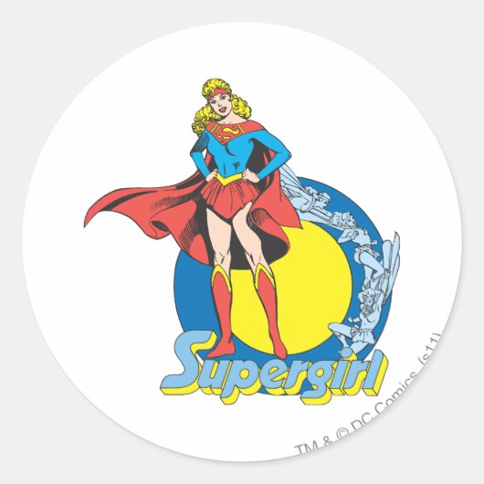 Supergirl met Logo Ronde Sticker (Voorkant)
