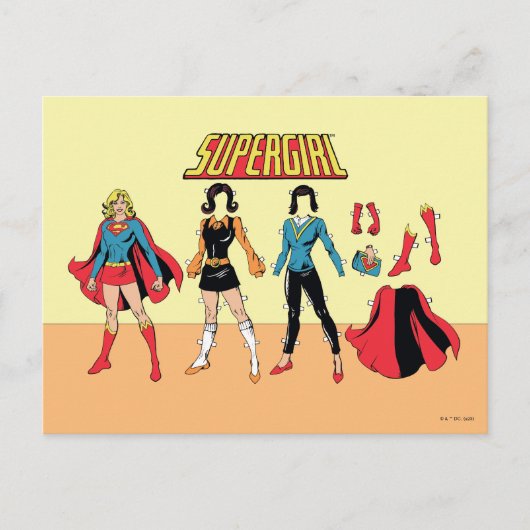 Supergirl papier Doll Grafisch Briefkaart (Voorkant)