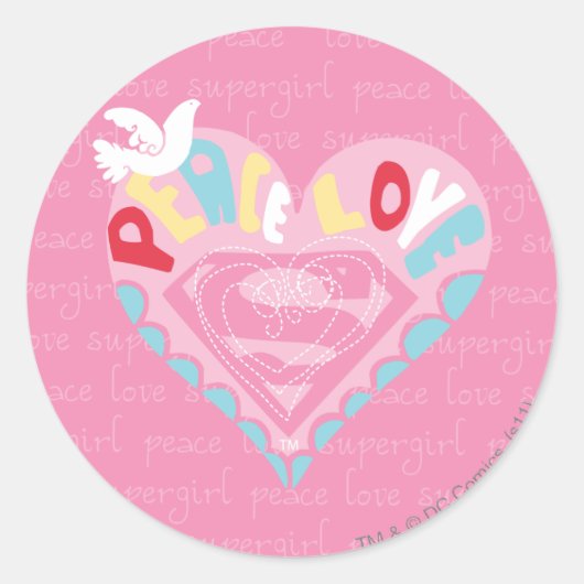 Supergirl Peace and Love Pink Ronde Sticker (Voorkant)