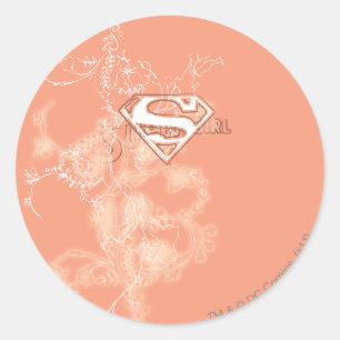 Supergirl Peach Floral Pattern Ronde Sticker