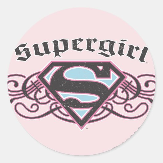 Supergirl Pin Strips Black en Pink Ronde Sticker (Voorkant)