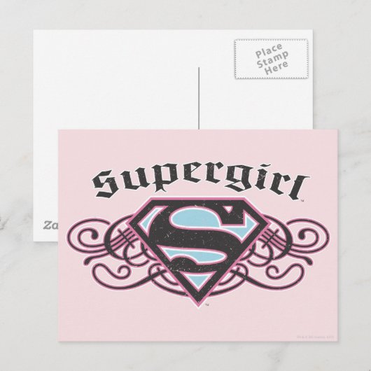 Supergirl Pin Strips Black en Roze Briefkaart (Voorkant / Achterkant)
