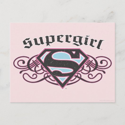 Supergirl Pin Strips Black en Roze Briefkaart (Voorkant)