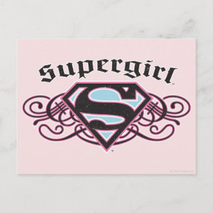 Supergirl Pin Strips Black en Roze Briefkaart