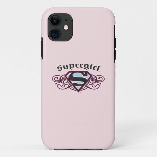 Supergirl Pin Strips Black en Roze Case-Mate iPhone Case (Achterkant)
