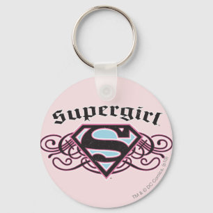 Supergirl Pin Strips Black en Roze Sleutelhanger