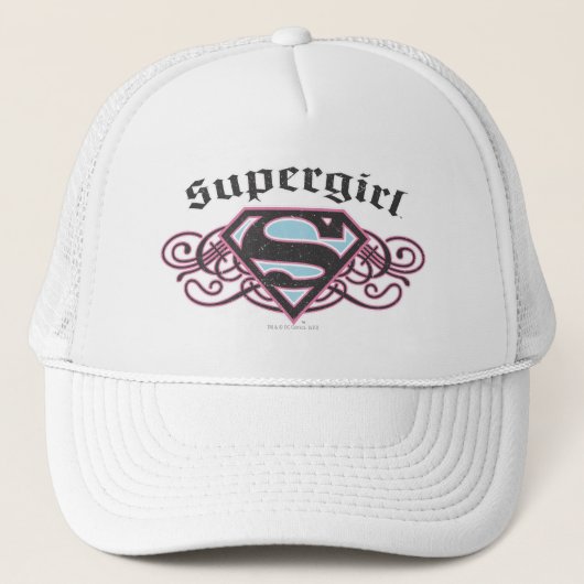 Supergirl Pin Strips Black en Roze Trucker Pet (Voorkant)