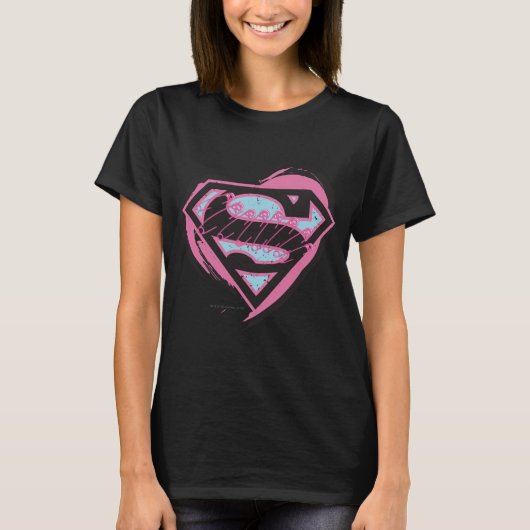 Supergirl Pink Logo in Heart T-shirt (Voorkant)