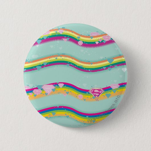 Supergirl Rainbow Waves Green Ronde Button 5,7 Cm (Voorkant)
