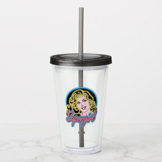 Supergirl Retro Neon Lights Grafisch Acryl Drinkbeker (Voorkant)