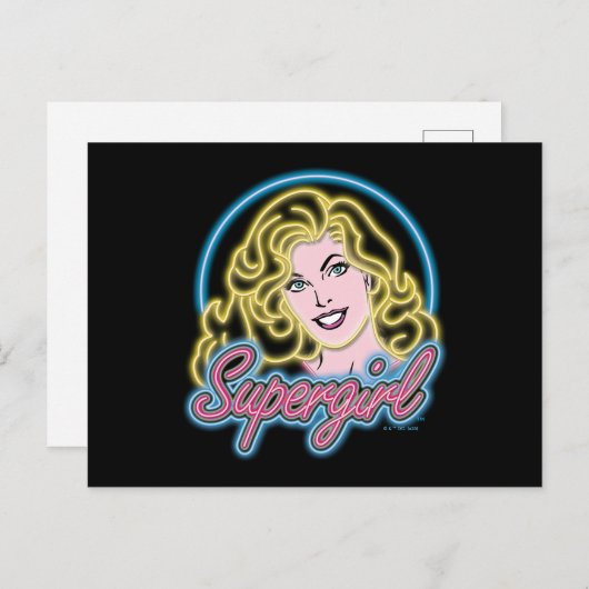 Supergirl Retro Neon Lights Grafisch Briefkaart (Voorkant / Achterkant)