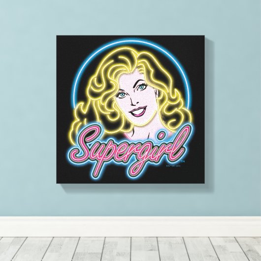Supergirl Retro Neon Lights Grafisch Canvas Afdruk (Insitu (Houten vloer))