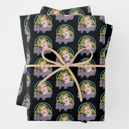 Supergirl Retro Neon Lights Grafisch Inpakpapier Vel (In situ)