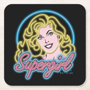 Supergirl Retro Neon Lights Grafisch Kartonnen Onderzetters