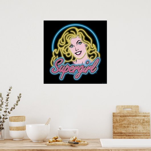 Supergirl Retro Neon Lights Grafisch Poster (Keuken)