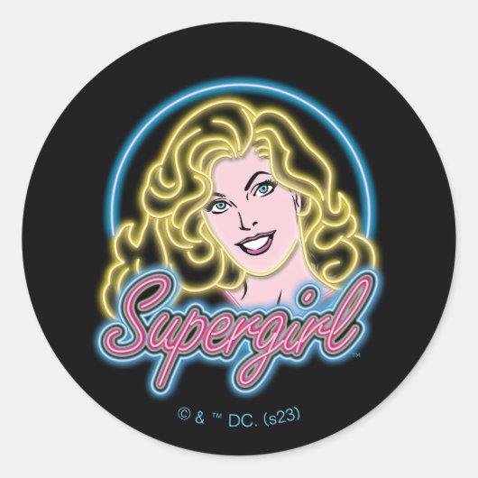Supergirl Retro Neon Lights Grafisch Ronde Sticker (Voorkant)