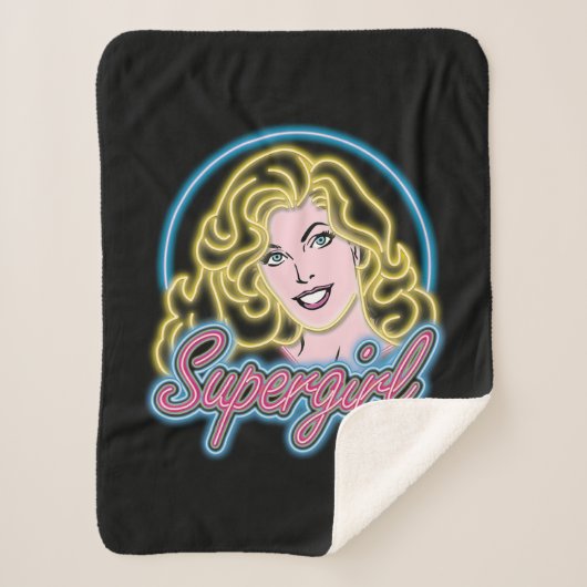 Supergirl Retro Neon Lights Grafisch Sherpa Deken (Voorkant)