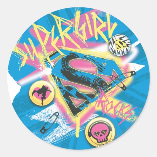 Supergirl Rocks Ronde Sticker (Voorkant)