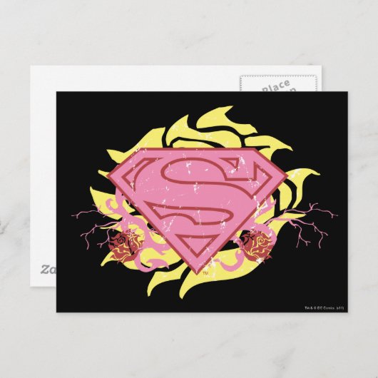 Supergirl roze bloemen briefkaart (Voorkant / Achterkant)