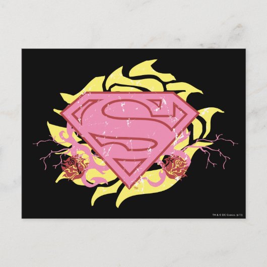 Supergirl roze bloemen briefkaart (Voorkant)