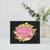 Supergirl roze bloemen briefkaart (Staand voorkant)