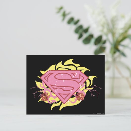 Supergirl roze bloemen briefkaart (Staand voorkant)
