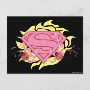 Supergirl roze bloemen briefkaart
