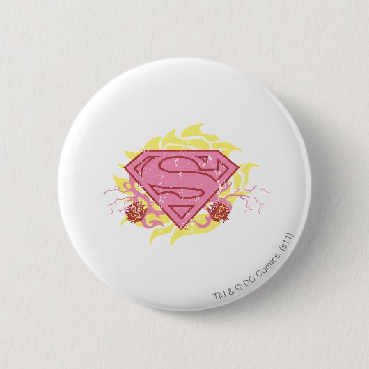 Supergirl roze bloemen ronde button 5,7 cm (Voorkant)