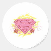 Supergirl roze bloemen ronde sticker (Voorkant)