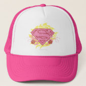 Supergirl roze bloemen trucker pet (Voorkant)