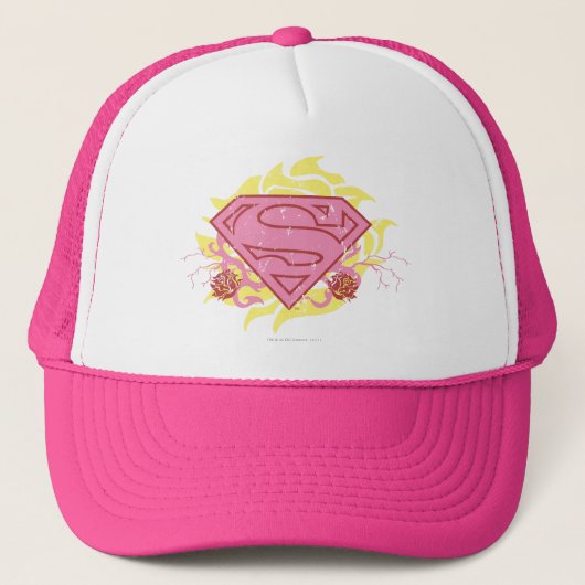 Supergirl roze bloemen trucker pet (Voorkant)